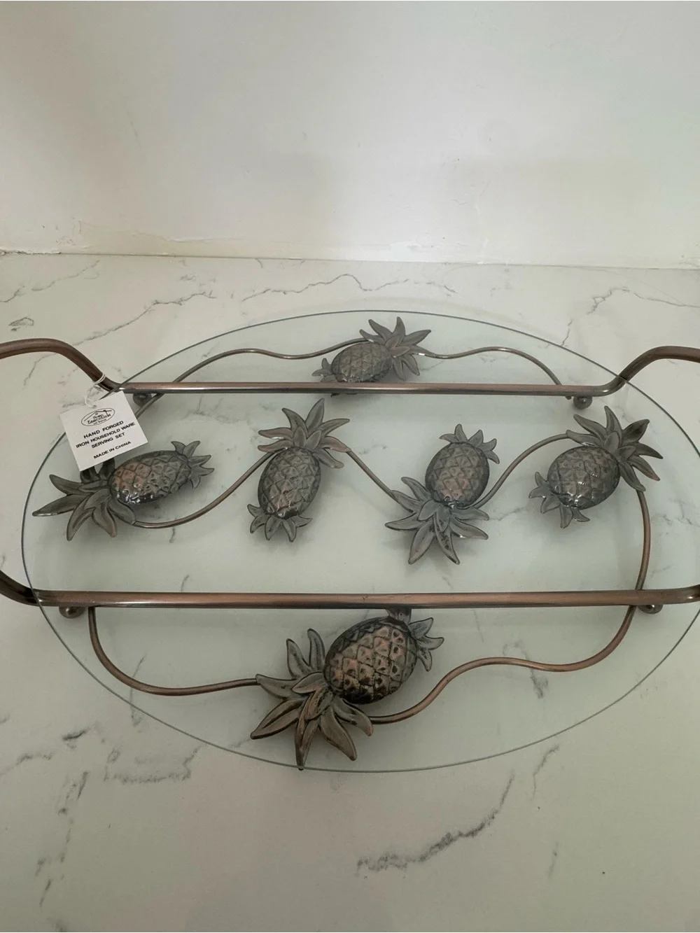 Home Essentials Bronze-Tone Pineapple Glass Serving Tray